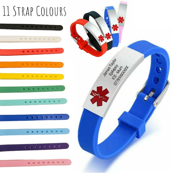 Bracelet d'alerte d'identification médicale personnalisé pour enfants/adultes, gravure en acier inoxydable, silicone