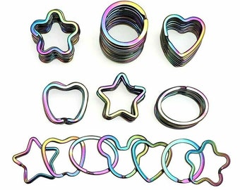 Split Ring Keyring Iridescent Oil Slick Key ring Keychain Heart Star Apple Circle Lobster Clasp Clip