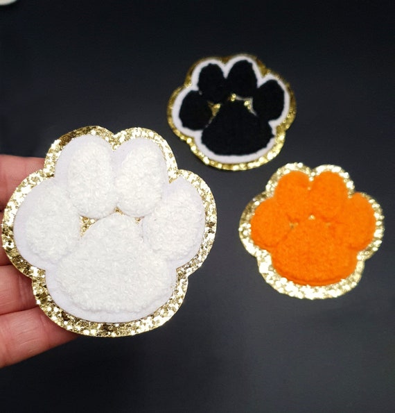 Chenille Paw Pet Dog Bear Black Iron on / Sew on Patch Patches Towel Clothes  