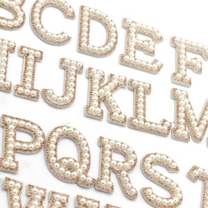 White Pearl Gold Rhinestone Sparkle 4.6cm Letter Patches Sew on / Iron on Alphabet Embroidery Clothes