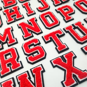 Remendo de letras de chenille 3d de qualidade vermelho 7.5cm tamanho grande ferro em remendos de toalha costurar em roupas bordadas de alfabeto