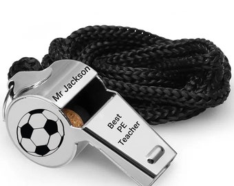 Personalised Whistle Engraved Silver Metal Referee Sports Rope Rugby Football Customised Football Valentines Day Gift