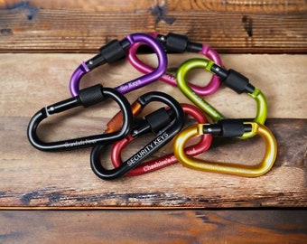 Personalised Carabiners (packs of 2 or 5) Laser Engraved Multi Coloured Stainless Aluminium Key Clip Secure Keyring Clasp