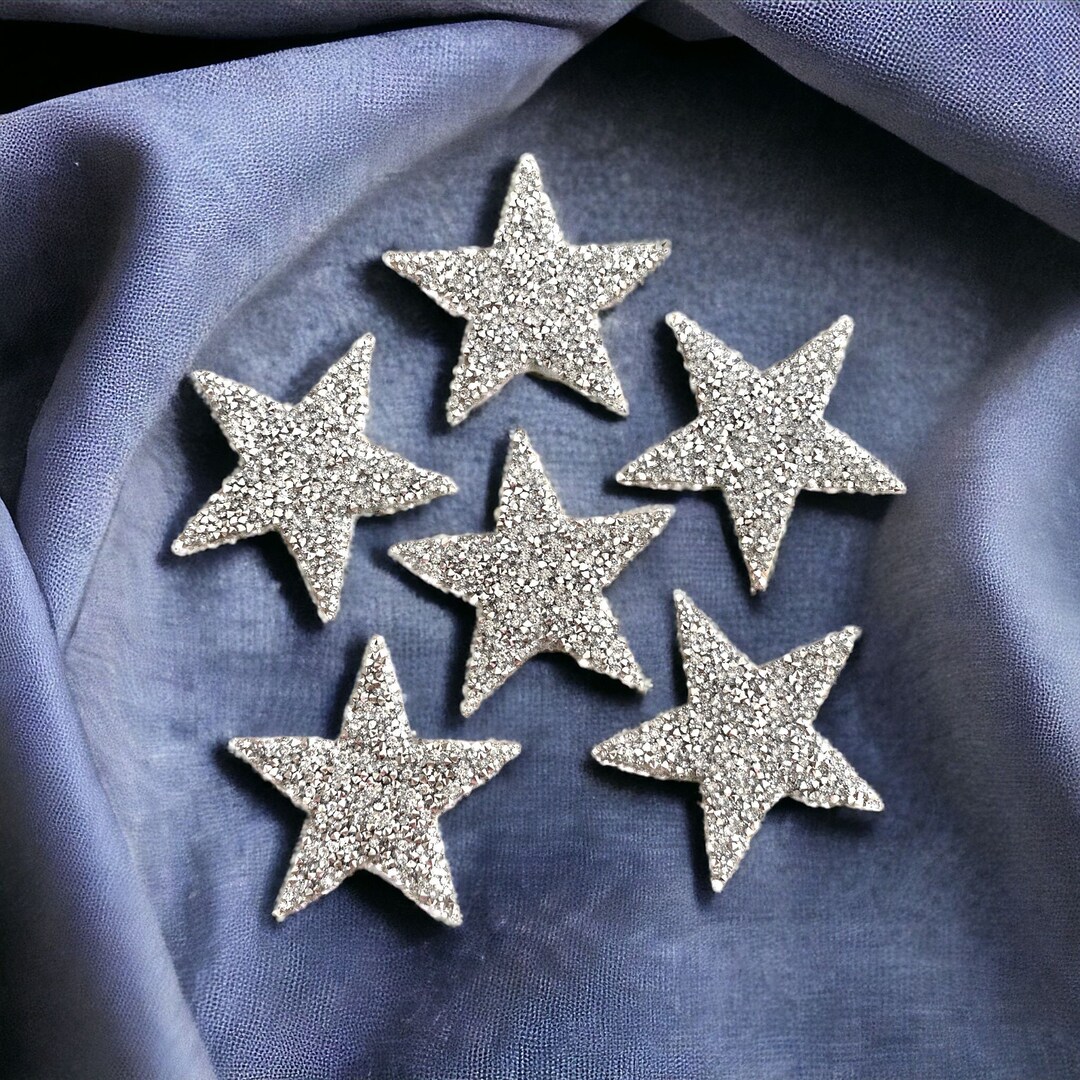 Rhinestone Sparkle Silver Star 8cm Patches Patch Space Iron on Alphabet ...