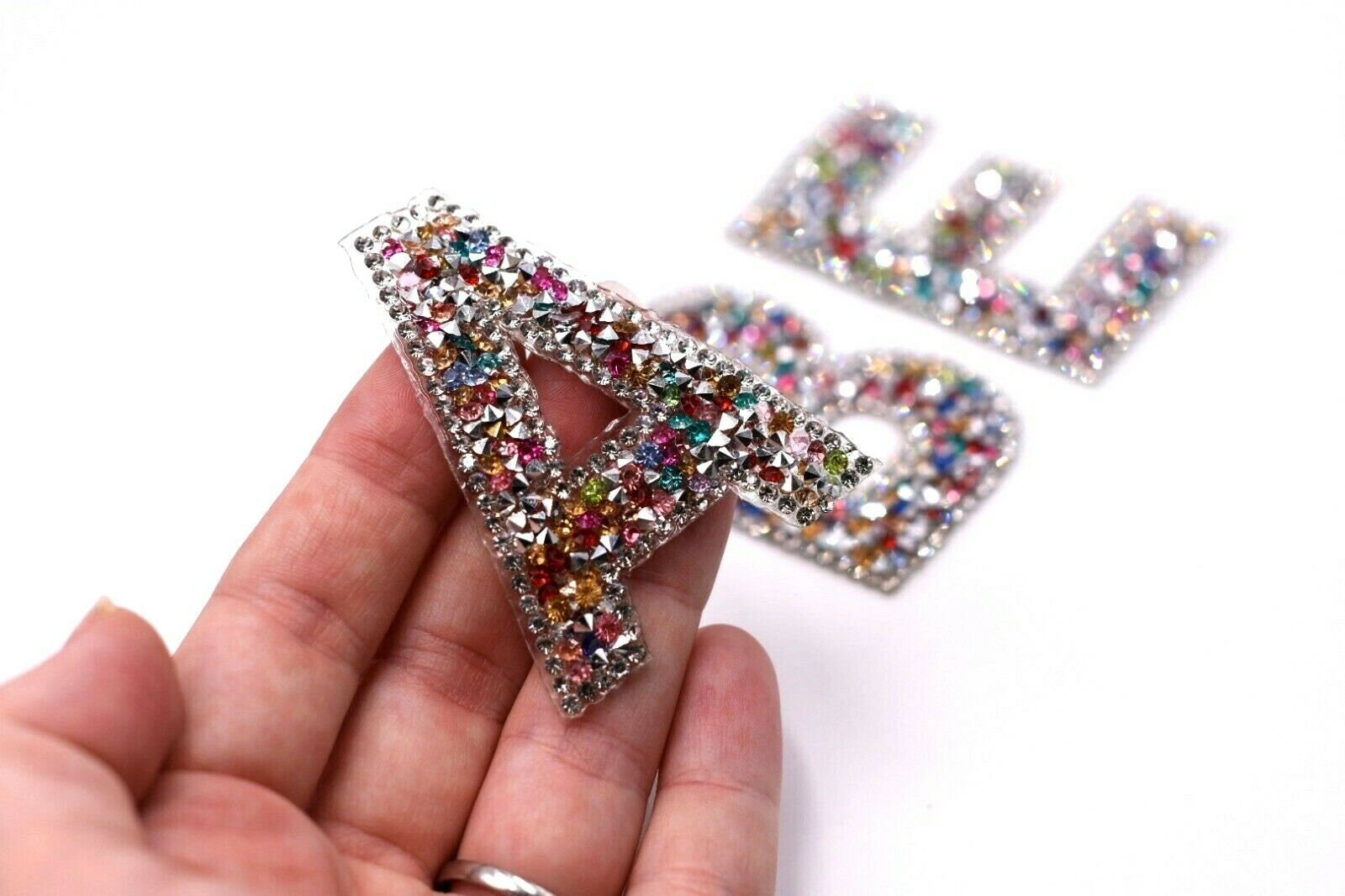 Pastel Multicoloured Glitter Rhinestone 5cm Iron On Patch Letters