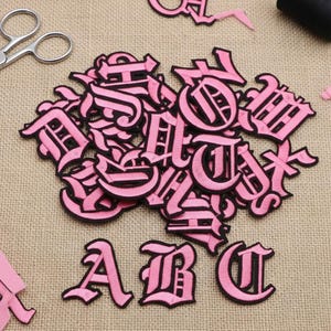 Letter Pink Patch Patches Iron on / Sew on Retro Alphabet Embroidery Clothes