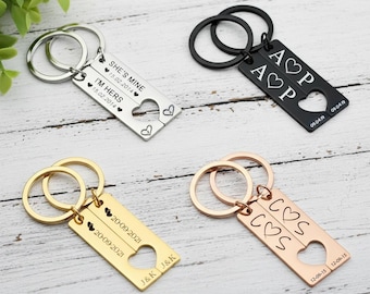 Juego de llaveros personalizados con forma de corazón para pareja, llavero personalizado, regalo de recuerdo para boda y aniversario.