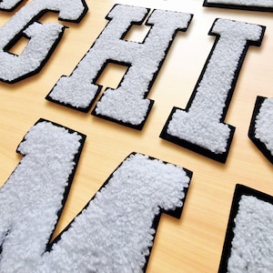 Chenille Letter Patch: 12cm White & Black Retro Alphabet Patches Embroidery