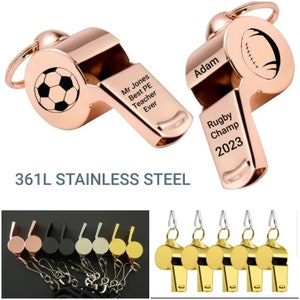 Personalised Whistle Stainless Steel Engraved Silver Metal Referee Sports Rope Rugby Football Customised Football Valentines Day image 1