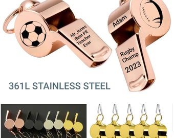 Personalised Whistle Stainless Steel Engraved Silver Metal Referee Sports Rope Rugby Football Customised Football Valentines Day