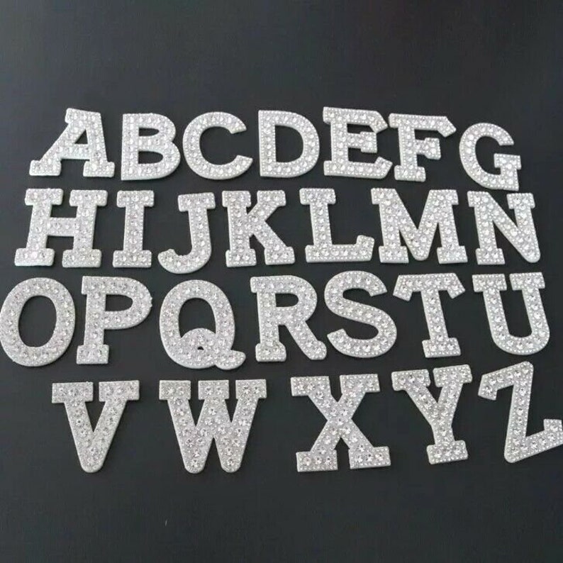 Rhinestone Silver Letter Patch Patches Iron /sew on Alphabet Etsy