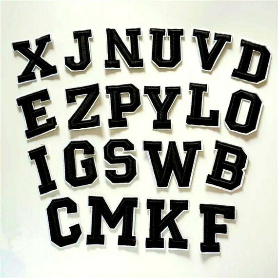 Black White 3D Letter Patch Patches Iron on / Sew on Alphabet Embroidery  Clothes 