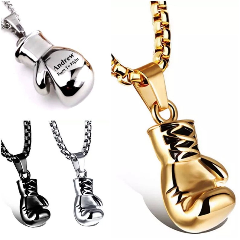 Customised Engraving Boxer Boxing Glove Necklace Dog Tag Etsy UK