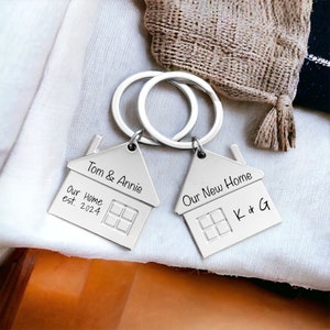 Personalised House Keyring: Engraved Homeowner Gift, Stainless Steel & Zinc Alloy, Custom Engraved Keepsake