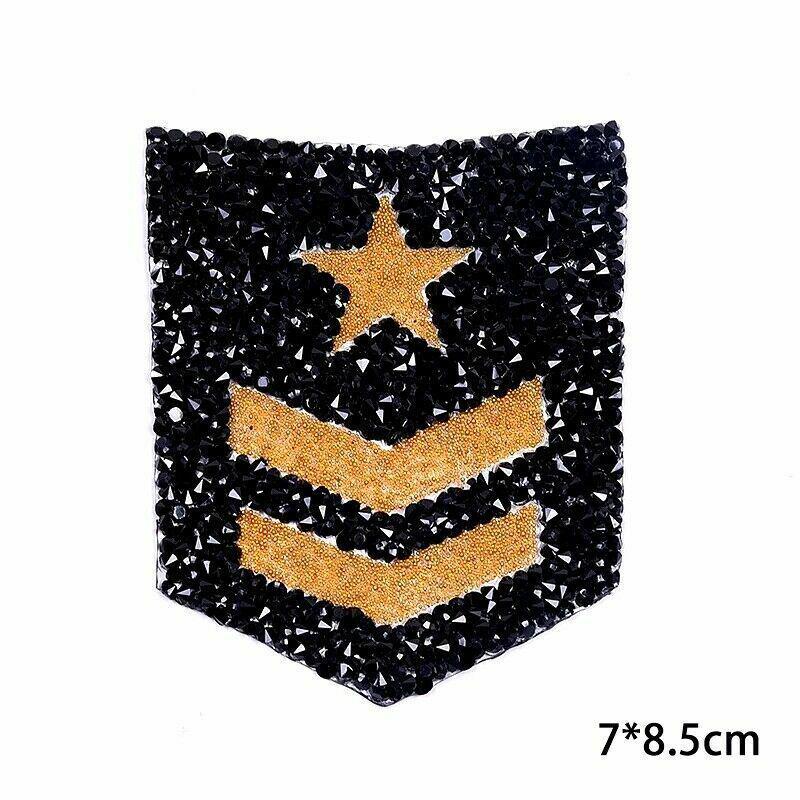 Military Rhinestone Logo Military Rank Rhinestone Patch Iron on Applique, Army Chevron Star ...