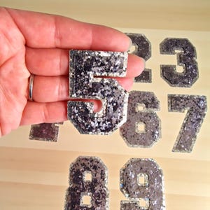 Grey Gray Number Patch Patches 5cm Iron On Sew On Sequin Glitter Embroidery Clothes