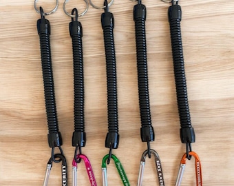 Personalised Carabiner & Coil Key Clip: Laser Engraved Aluminium Keyring (packs of 2 or 5)