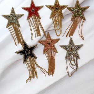 Rhinestone Sparkle Star Space Patch Patches Iron on Tassel Embroidery Clothes