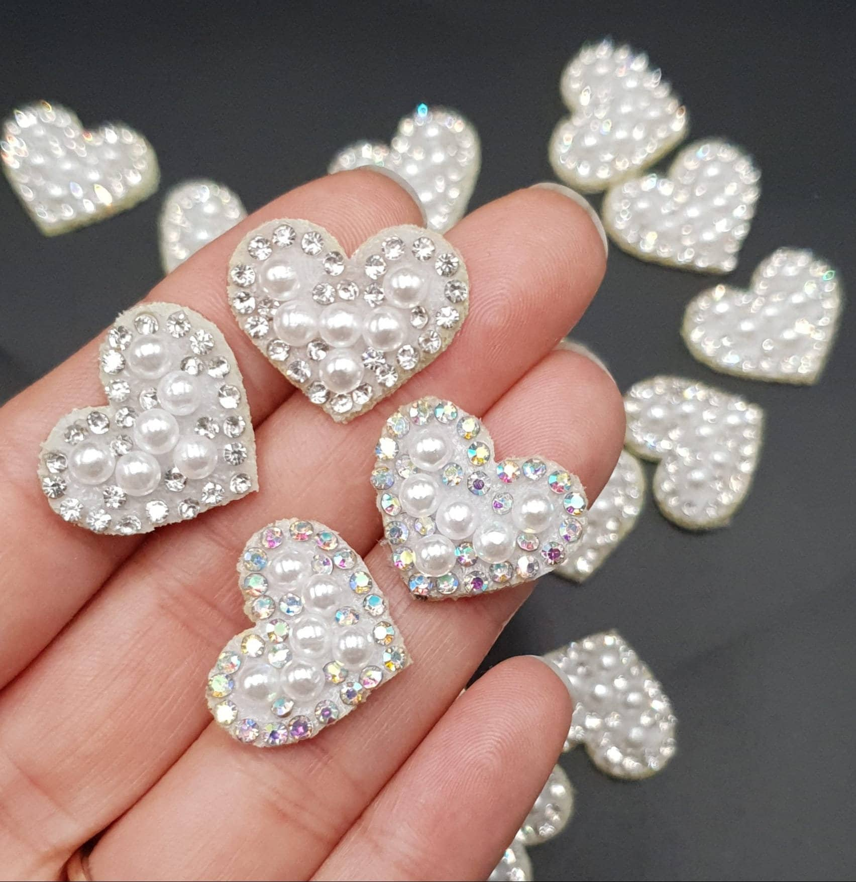 2 X Pearl Rhinestone Heart Love Silver AB Gold Pink Patch Patches