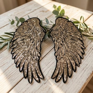 LARGE 27cm Wing Angel Bronze/Gold Iron On / Sew On Embroidered Patch Badge Fancy Dress Patches