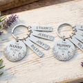 Personalised Flower Family Keyring Mother's Day Gift: Nanny, Mummy Belongs To Engraved Stainless Steel Keepsake, Nanna, Auntie, Mum Loved By product logo