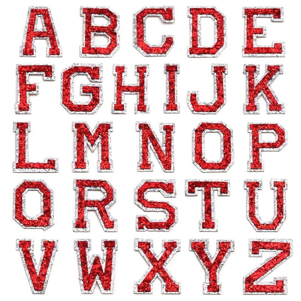 Red & Silver Iron on Sequin Letter Patches Glitter Alphabet Etsy