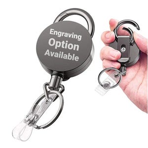 Retractable Keyring Keys ID Holder Badge Card Personalised Engraved Customised