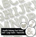 White Pearl & Silver Rhinestone Letter Patches: Iron-On Alphabet Patches, Hearts, Crowns product logo