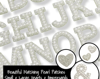 White Pearl Silver Rhinestone Sparkle 4.6cm Letter Patches Sew on / Iron on Alphabet Hearts Crowns Butterfly Embroidery Clothes