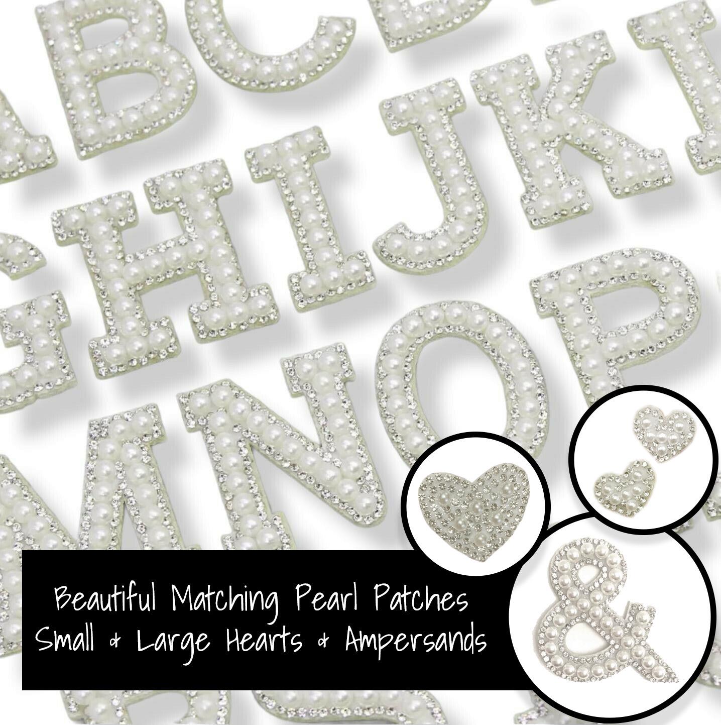 Letter logo sheer tops gray 【andmary】 White Pearl & Silver Rhinestone Letter Patches: Iron-on Alphabet