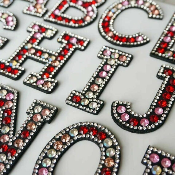 Black Rhinestone Sparkle Letter Patch Patches Iron on Alphabet Clothes  Embroid