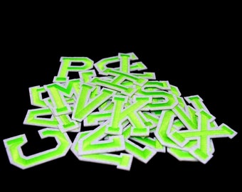 Fluorescent Green Letter Patch Patches Iron On Sew Alphabet Embroidery Clothes