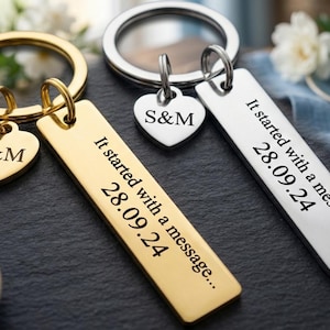 Personalised Keyring, “It Started With a Message” Keychain, Custom Date & Initials, Couples Gift, Valentine’s Day Gift, Anniversary Keyring
