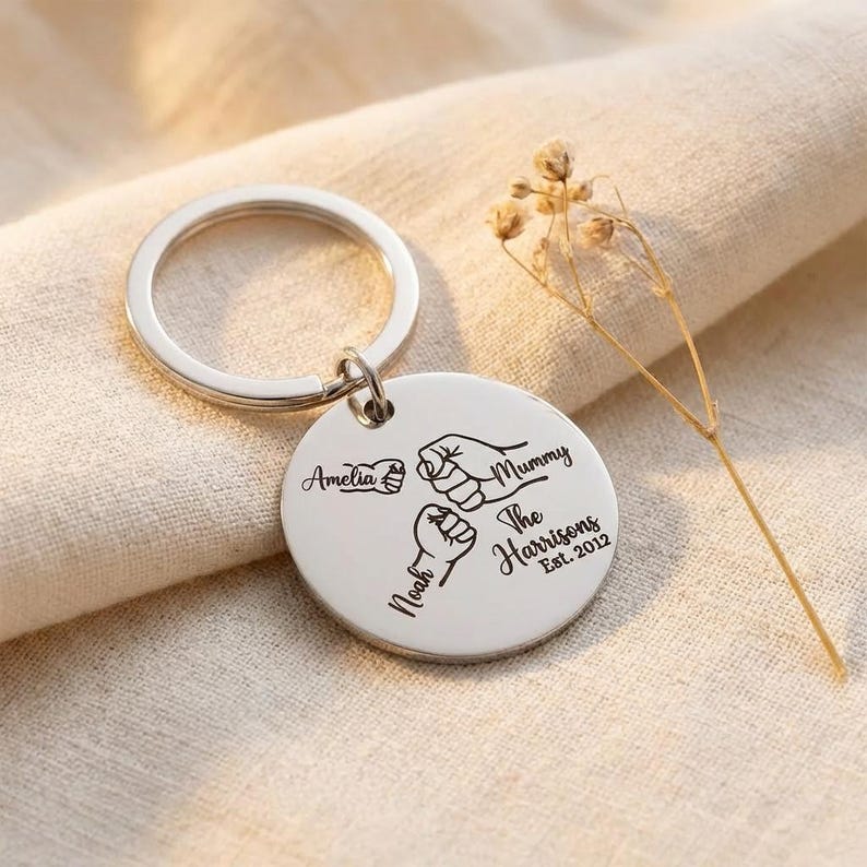Personalised Fist Bump Keyring – Kids Baby or Pet Names Engraved, Mummy ...