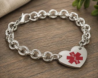 Personalised Medical ID Bracelet, Custom Engraved Medical Alert Bracelet, Stainless Steel Emergency Jewellery Gift