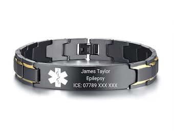 Personalised Medical Alert Bracelet Engraving Stainless Steel ID Name Name ICE Engraved Customised