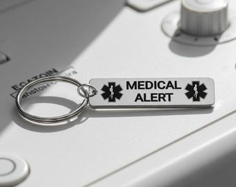 Medical Alert ICE Keychain | Stainless Steel ID Tag | Emergency Health Alert | Custom Engraved Personal Safety Keyring Gift Luggage tag
