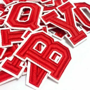 Red White 3D Letter Patch Patches Iron on / Sew on Alphabet Embroidery Clothes