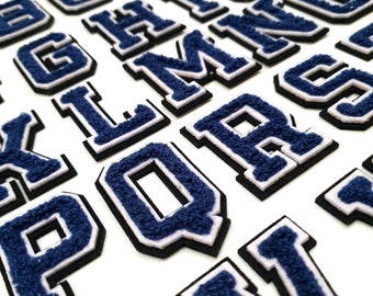 Navy Chenille Letter Patch: 3D Varsity Iron-On Embroidery Numbers Alphabet (7.5cm / 3 inches)