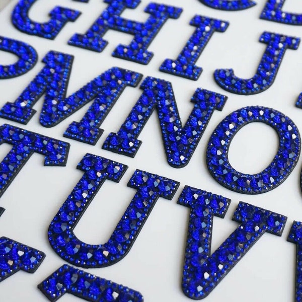 Blaue Rhinestone-Sparkle-Buchstaben-Flicken Aufnäher zum Aufbügeln auf Alphabet-Stickerei