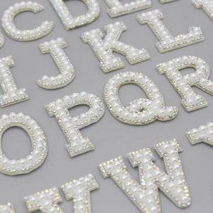 White Pearl AB Rhinestone Sparkle 4.6cm Letter Patches Sew on / Iron on Alphabet Embroidery Clothes image 2