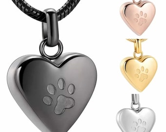 Personalised Urn Necklace Dog Paw Heart Pendant Cremation Jewellery Ashes Pendant Locket Memorial