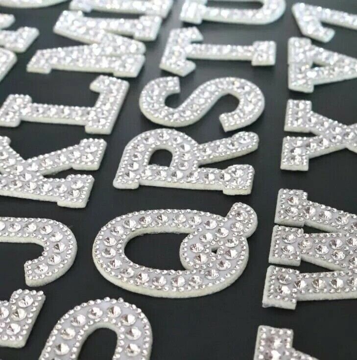 Rhinestone Silver Letter Patch Patches Iron /Sew on Alphabet Embroide…