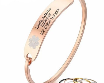 Personalised Medical Alert Bracelet Engraving Stainless Steel ID Name Name ICE Engraved Customised