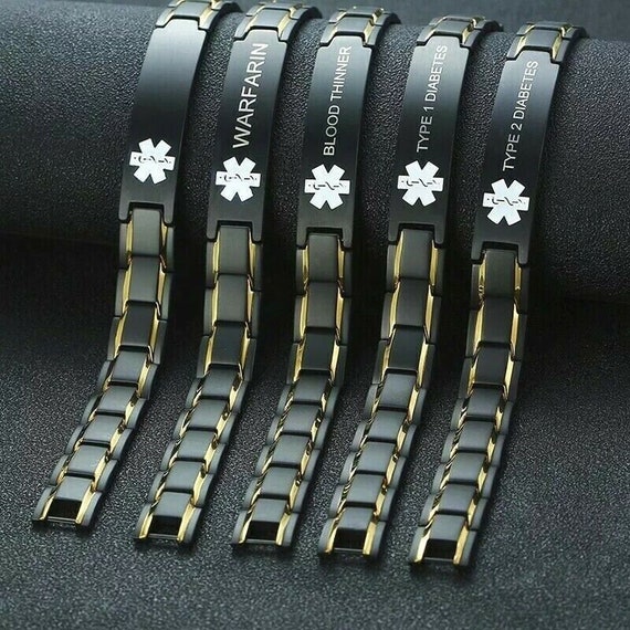 Bracelet d alerte medicale en cas d allergie alimentaire Epipen Health Gourmette en acier inoxydable doree Etsy France