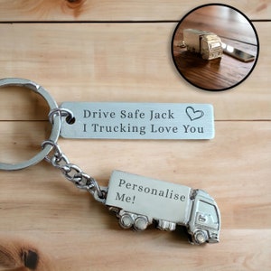 Llavero personalizado de camionero: recuerdo grabado de acero inoxidable, caja fuerte para buceo, te amo en el transporte de camiones