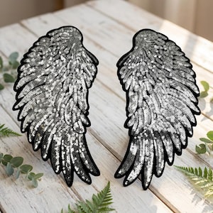 Grote zilveren engelenvleugelpatch met pailletten: opstrijk-/naaiwerk (27 cm)