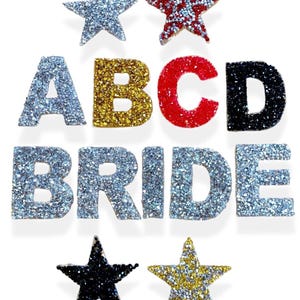 Parches de letras termoadhesivos de 5,3 cm con diamantes de imitación brillantes, color negro, dorado, plateado, rojo y rosa, para bordar en ropa