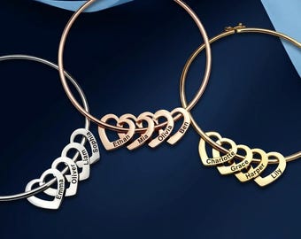 Regalo per la festa della mamma, braccialetto con ciondolo personalizzato, San Valentino, nomi personalizzati per bambini, regalo personalizzato con cuore inciso