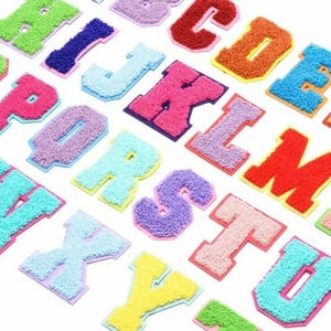 Parches de letras universitarias de chenilla multicolor para coser en toallas, bordados con alfabeto, ropa
